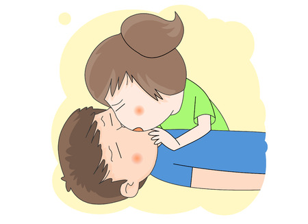 A girl performing CPR on a sick boyのイラスト素材