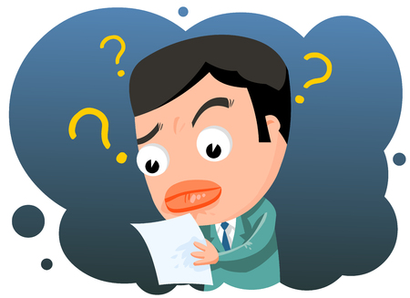 Man confused by something on a sheet of paperのイラスト素材