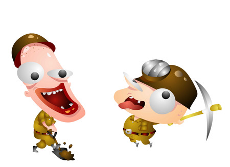 Two crazy looking men workingのイラスト素材