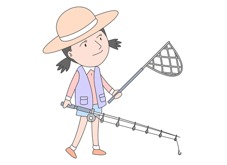 Girl about to go fishingのイラスト素材
