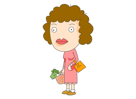 Mom standing with her shopping basketのイラスト素材
