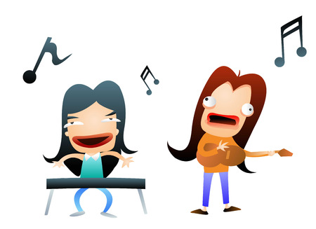 Two girls playing in a bandのイラスト素材