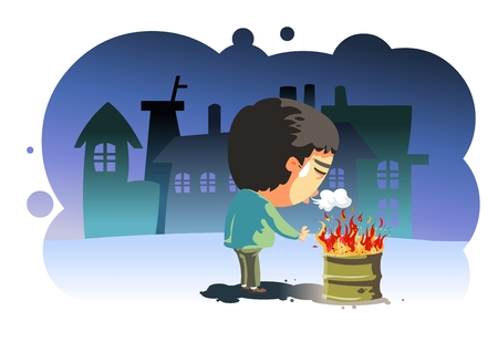 Homeless person outside in the coldのイラスト素材