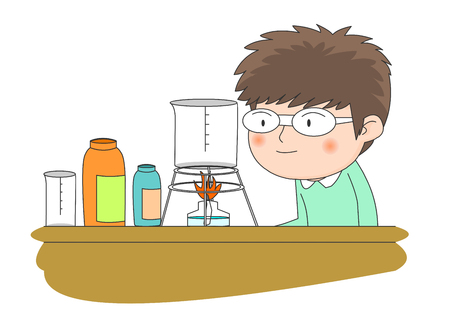 Boy performing a science experimentのイラスト素材