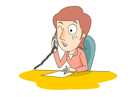 A woman on her phone at her deskのイラスト素材
