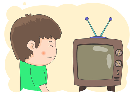 Boy staring at a blank screenのイラスト素材