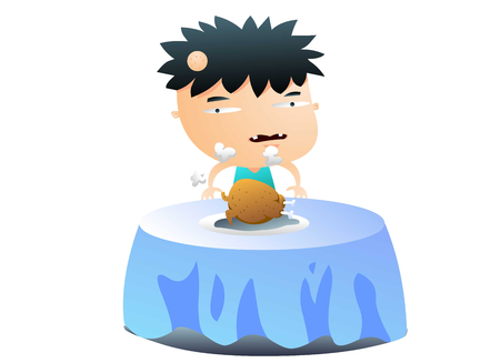 Dorky boy eating at the tableのイラスト素材