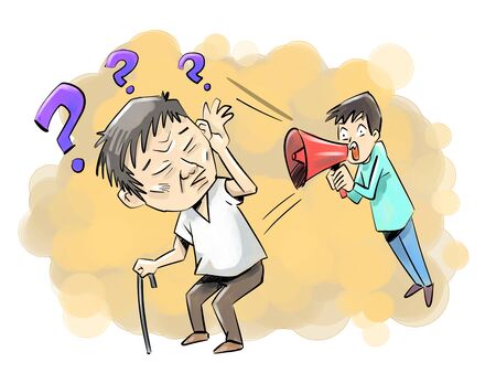 Old man having hearing problemsの写真素材