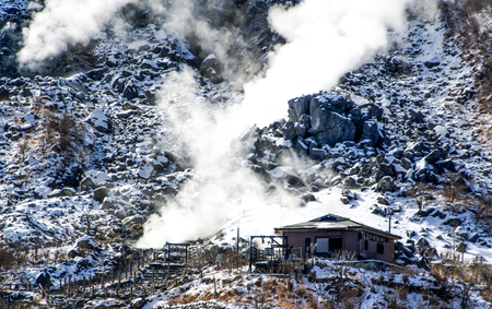 active sulfur on volcanic valley, Japanの写真素材