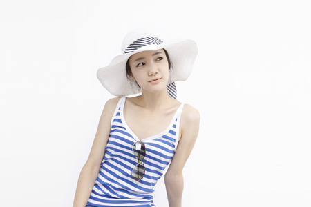 Asian students go picnic- Isolated on studio shotの写真素材