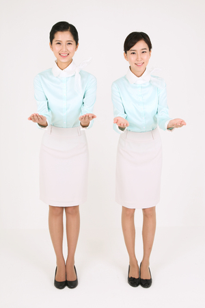 Asian flight attendants - isolated on whiteの写真素材