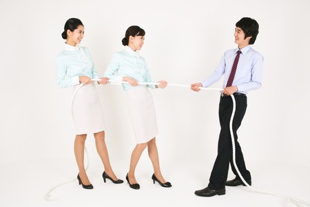 Asian flight attendants - isolated on whiteの写真素材