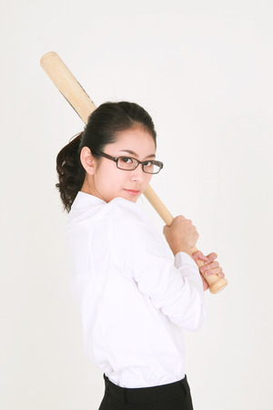 Asian businesswoman posing in the studio - isolated on whiteの写真素材