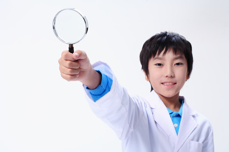 Children in a science class - isolated on whiteの写真素材