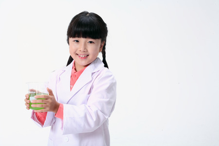 Children in a science class - isolated on whiteの写真素材