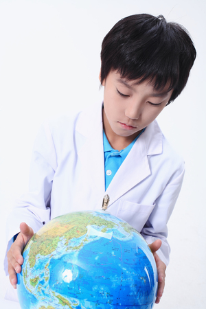 Children in a science class - isolated on whiteの写真素材