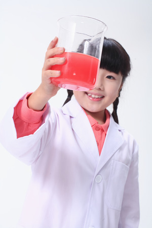 Children in a science class - isolated on whiteの写真素材