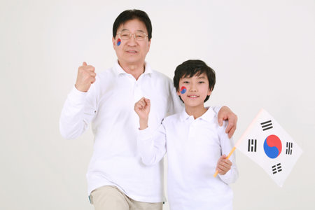 An asian big family dressed casually - isolated on whiteの写真素材