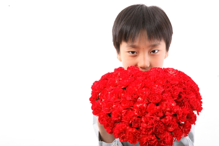 Asian family in Parent's day - isolated on whiteの写真素材