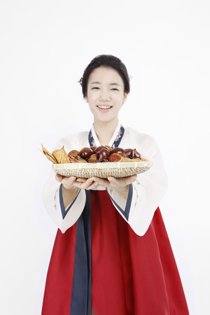 korea traditional clothing, hanbok- Isolated on studio shotの写真素材