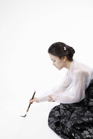 korea traditional clothing, hanbok- Isolated on studio shotの写真素材