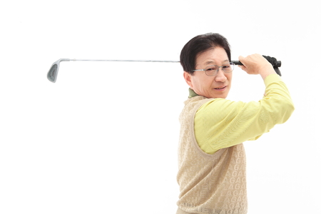 Old asian couple in studio - isolated on whiteのeditorial素材