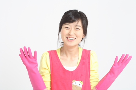 Daily life of asian housewife - isolated on whiteのeditorial素材