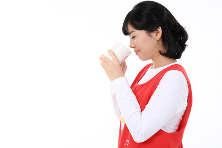 Daily life of asian housewife - isolated on whiteの写真素材