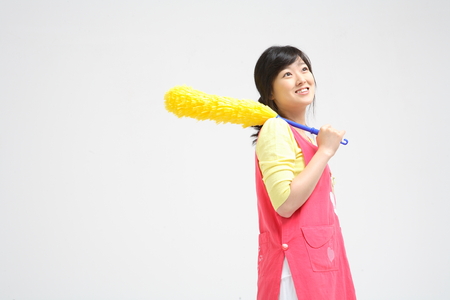 Daily life of asian housewife - isolated on whiteの写真素材