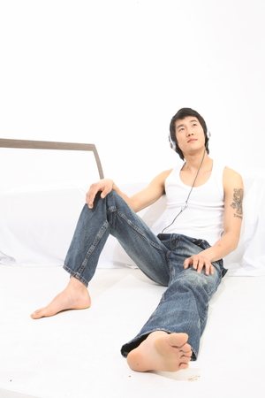 Asian couple studio - isolated on whiteの写真素材