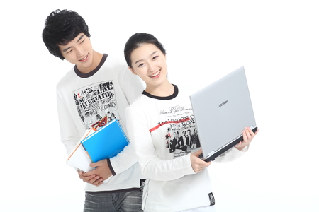 Asian young couple in studio - isolated on whiteのeditorial素材