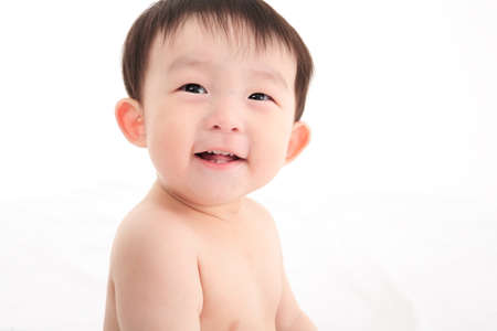 Asian baby boy in studio - isolated on white