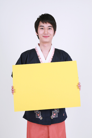 Korean family with traditional clothing - isolated on whiteの写真素材