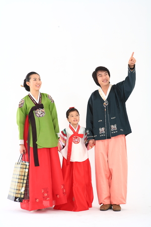 Korean family with traditional clothing - isolated on whiteの写真素材