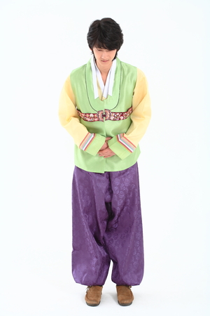 Korean young man with traditional clothing - isolated on whiteの写真素材