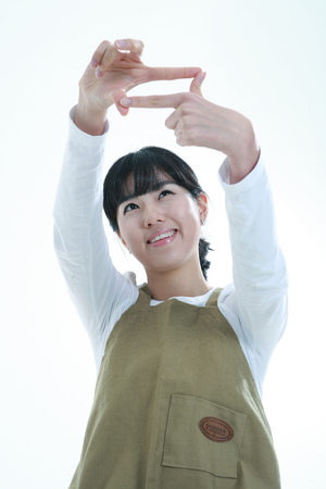 Asian woman majoring in art - isolated on whiteのeditorial素材