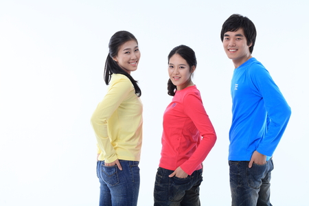 Young college students in studio - isolated on whiteのeditorial素材