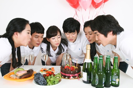 Party Concept - Young Asian people having a party, isolated on whiteのeditorial素材