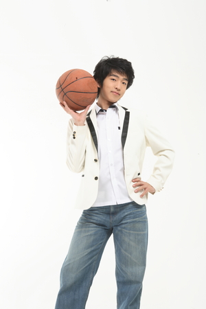 Boys in the studio,isolated on white.の写真素材