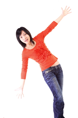 A girl in the studio,isolated on white.の写真素材