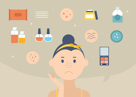 Beauty concept vector illustration - makeup and skin treatmentのイラスト素材