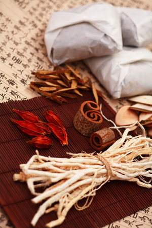 Packaged Korean Medicine and ingredientsの写真素材