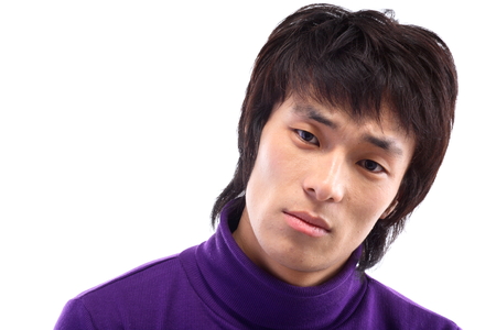 Close up shot of a man's face in twentiesの写真素材