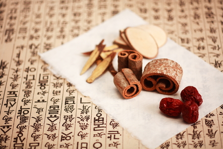 Close up shot of ingredients of Korean traditional medicineの写真素材