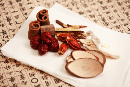 Close up shot of ingredients of Korean traditional medicineの写真素材