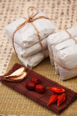 Packaged Korean Medicine and ingredientsの写真素材