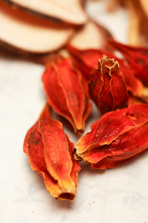 Close up shot of ingredients of Korean traditional medicineの写真素材