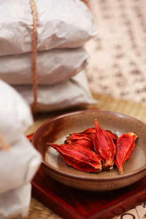 Packaged Korean Medicine and ingredientsの写真素材