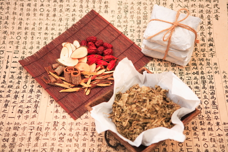 Packaged Korean Medicine and ingredientsの写真素材