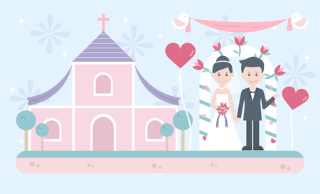 Romantic wedding ceremony vector illustrationのイラスト素材